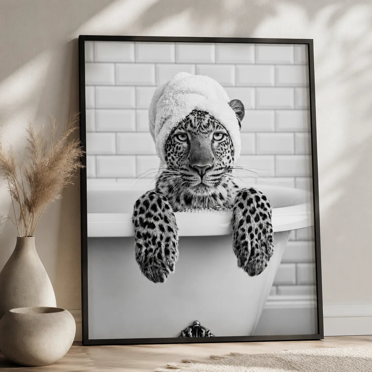 Leopard in Bathtub Wall Art Decor - Wall Art Decor - side view