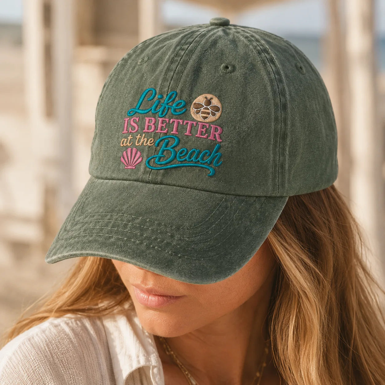 Life Is Better At The Beach Embroidered Washed Cap - washed cap - lifestyle