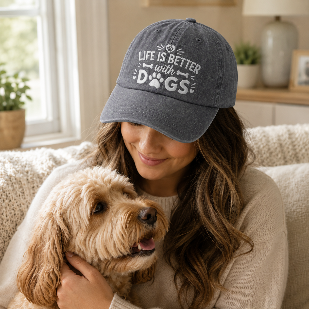 Life Is Better With Dogs Embroidered Washed Cap - Washed Cap - alternate angle