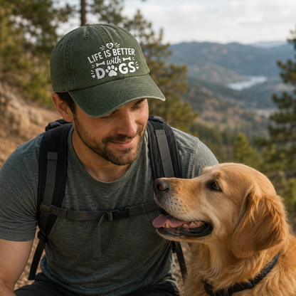 Life Is Better With Dogs Embroidered Washed Cap - Washed Cap - detail