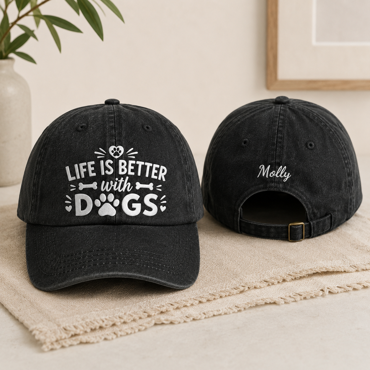 Life Is Better With Dogs Embroidered Washed Cap - Washed Cap - front view