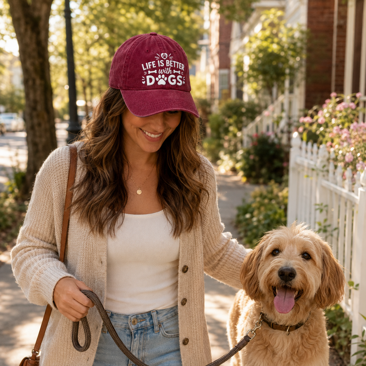Life Is Better With Dogs Embroidered Washed Cap - Washed Cap - lifestyle