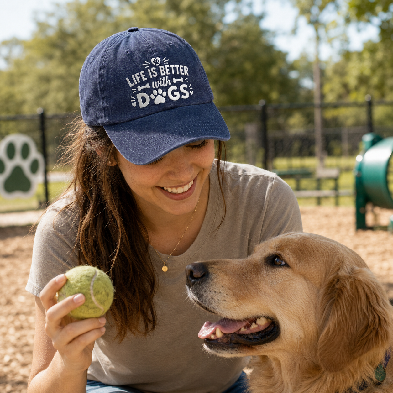 Life Is Better With Dogs Embroidered Washed Cap - Washed Cap - side view