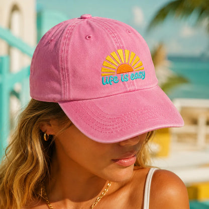 Life Is Easy Retro Sunrise Washed Cap - washed cap - side view