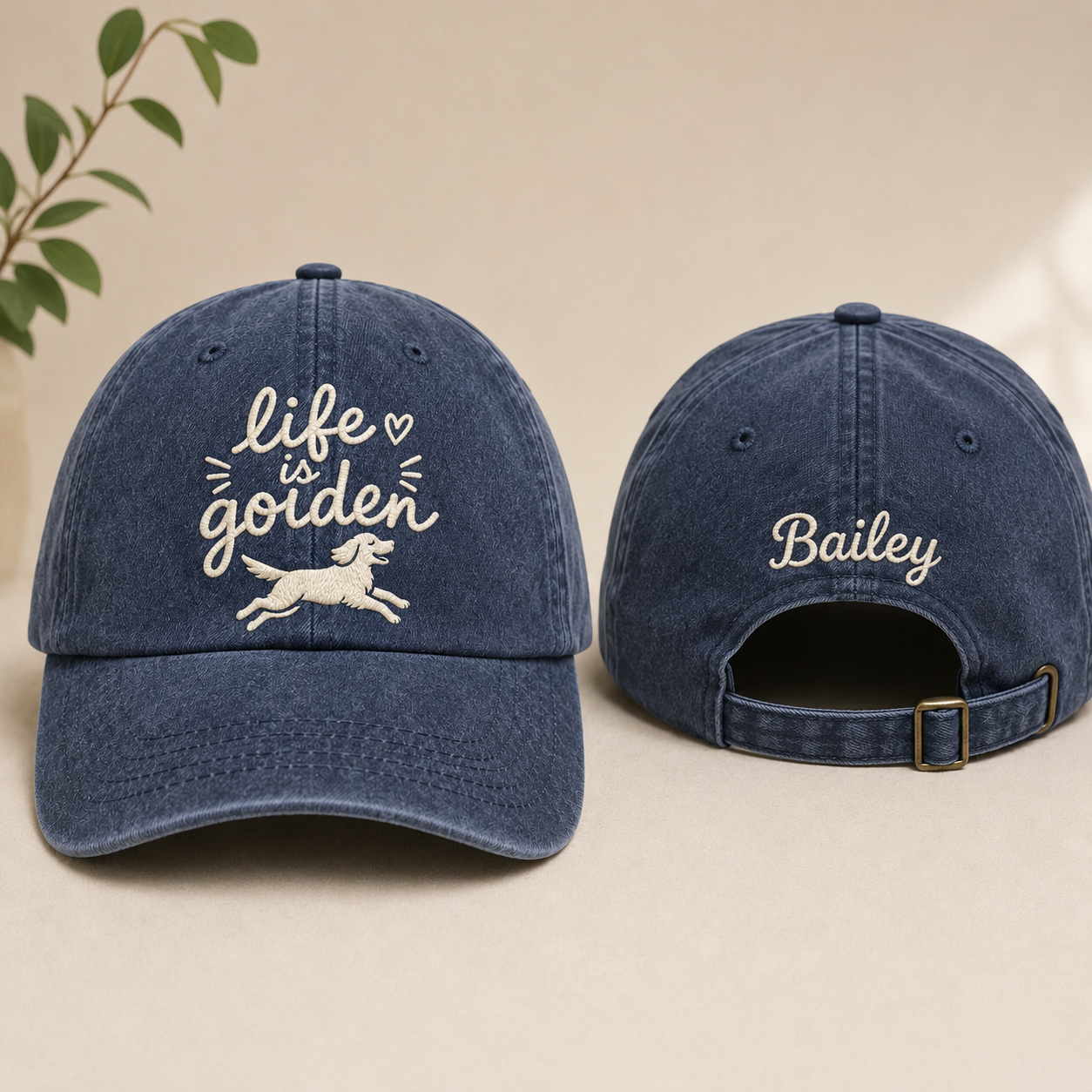 Life Is Golden Embroidered Washed Cap - Washed Cap - front view