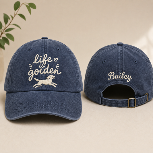 Life Is Golden Embroidered Washed Cap - Washed Cap - front view