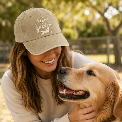Life Is Golden Embroidered Washed Cap - Washed Cap - side view