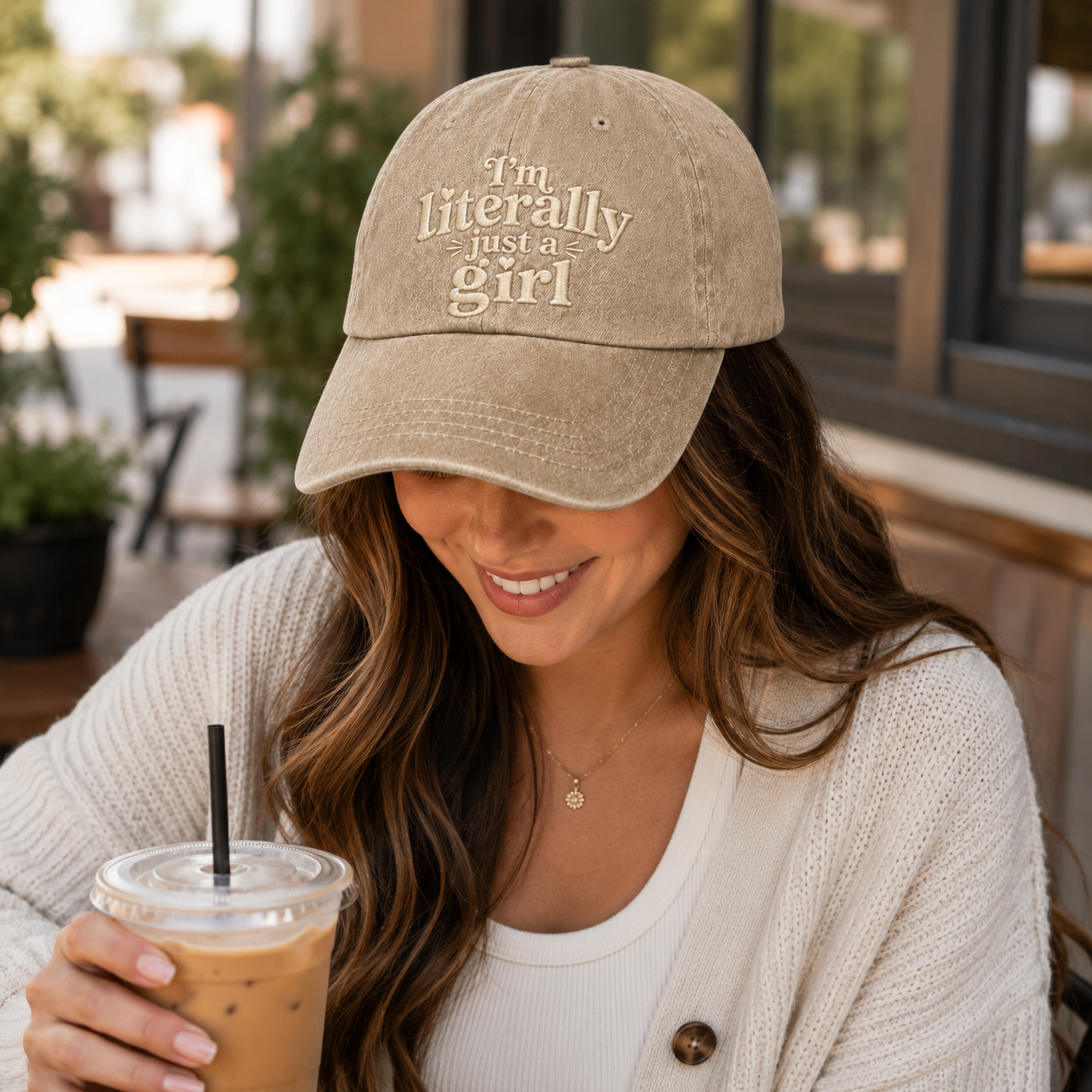 Literally Just a Girl Washed Cap - Washed Cap - side view