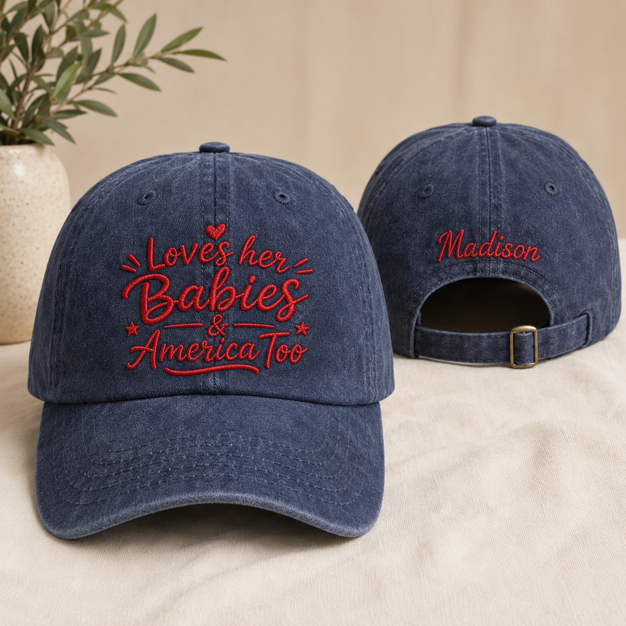 Loves Her Babies America Too Washed Cap - Washed Cap - front view