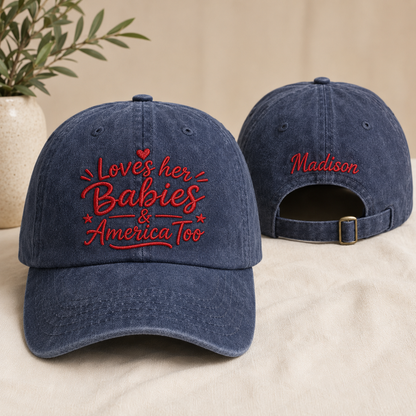Loves Her Babies America Too Washed Cap - Washed Cap - front view