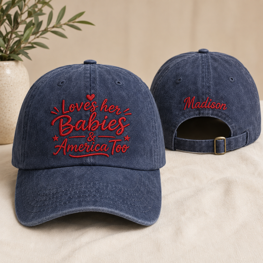 Loves Her Babies America Too Washed Cap - Washed Cap - front view