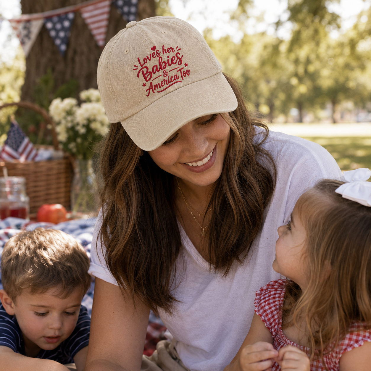 Loves Her Babies America Too Washed Cap - Washed Cap - side view