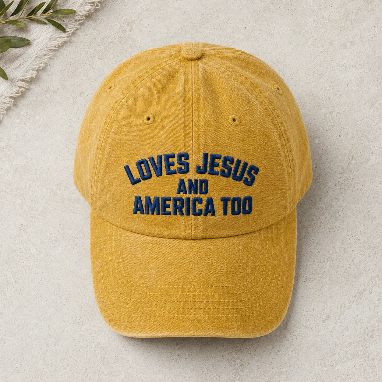 Loves Jesus and America Too Washed Cap - washed cap - detail