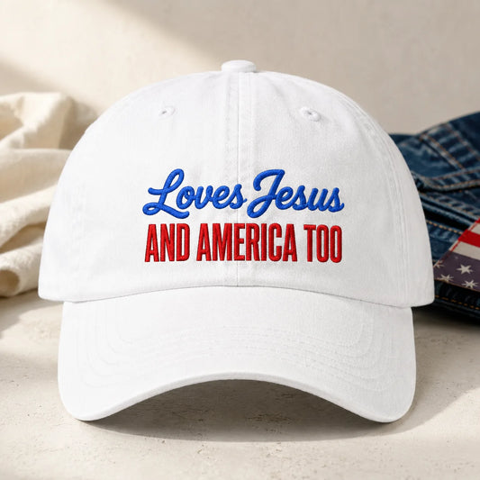 Loves Jesus And America Too Washed Cap - washed cap - front view