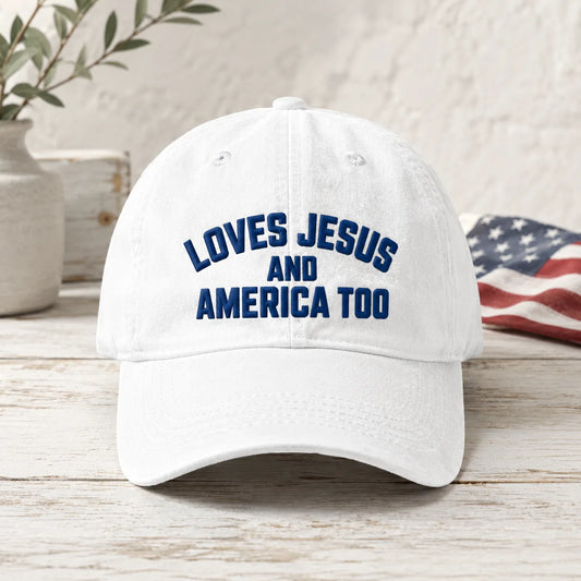 Loves Jesus and America Too Washed Cap - washed cap - front view
