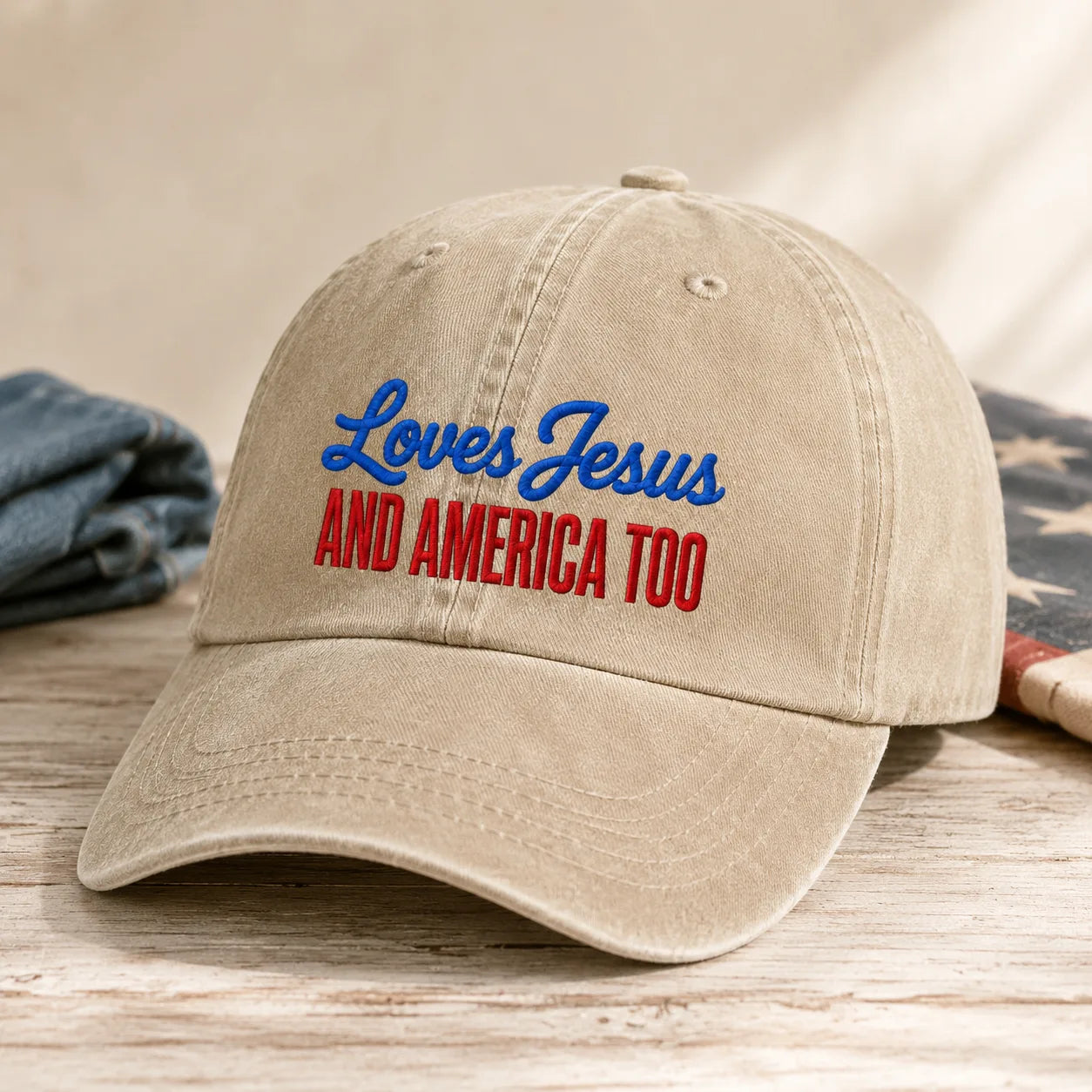 Loves Jesus And America Too Washed Cap - washed cap - lifestyle