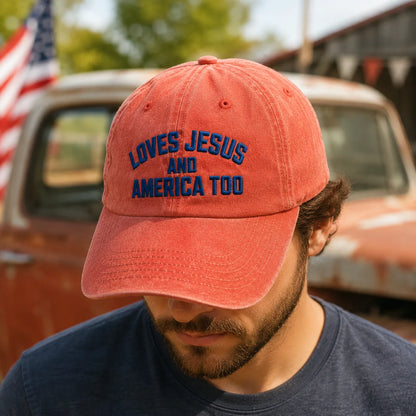 Loves Jesus and America Too Washed Cap - washed cap - packaging