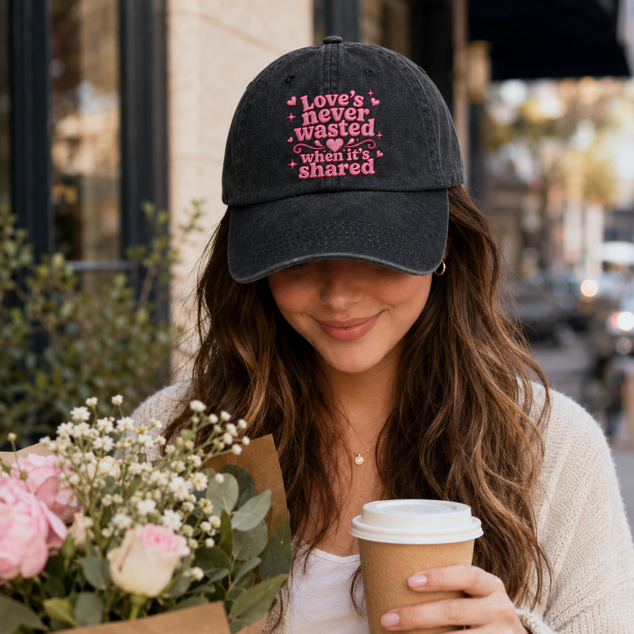 Love's Never Wasted Embroidered Washed Cap - Washed Cap - side view