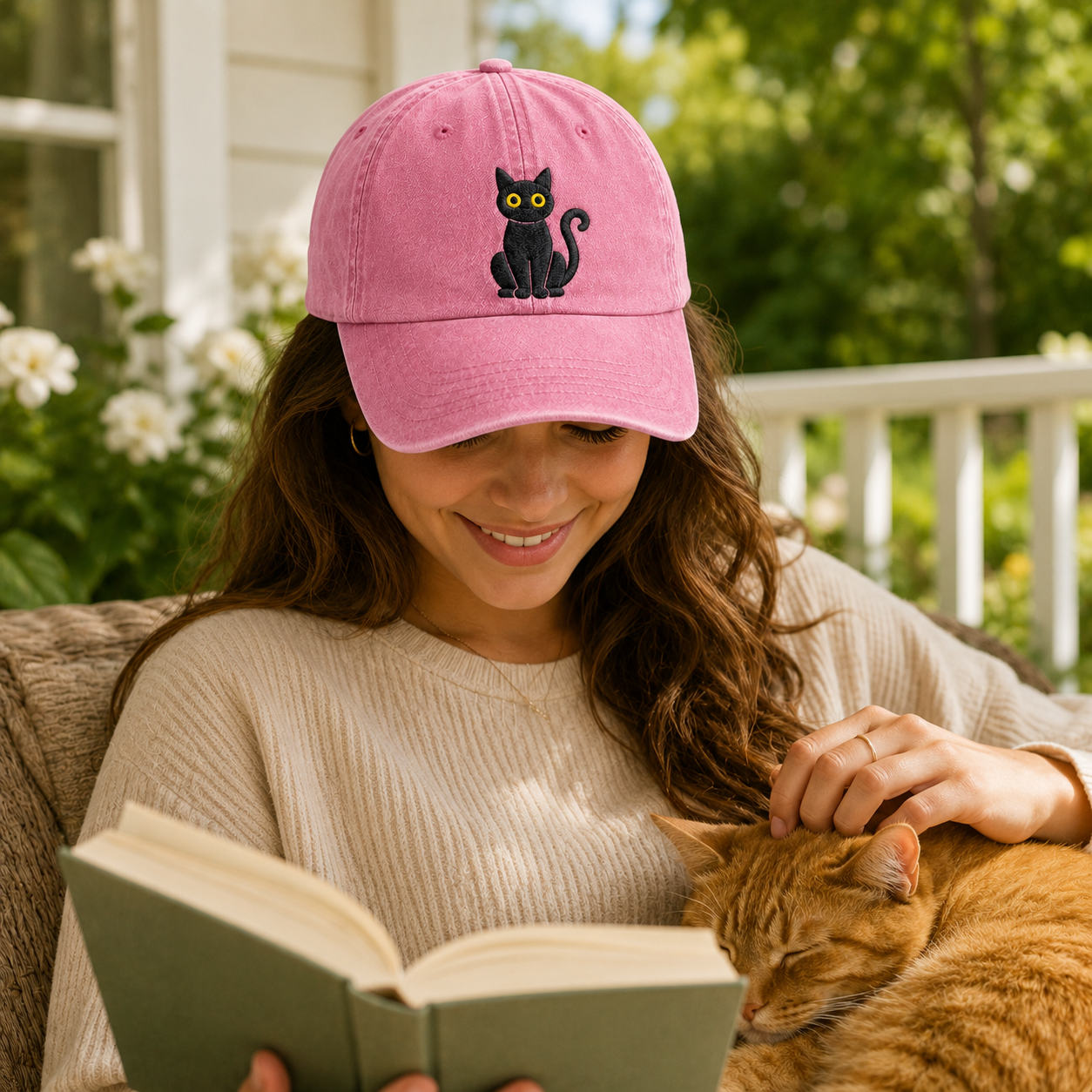 Luna Black Cat Embroidered Washed Cap - Washed Cap - alternate angle