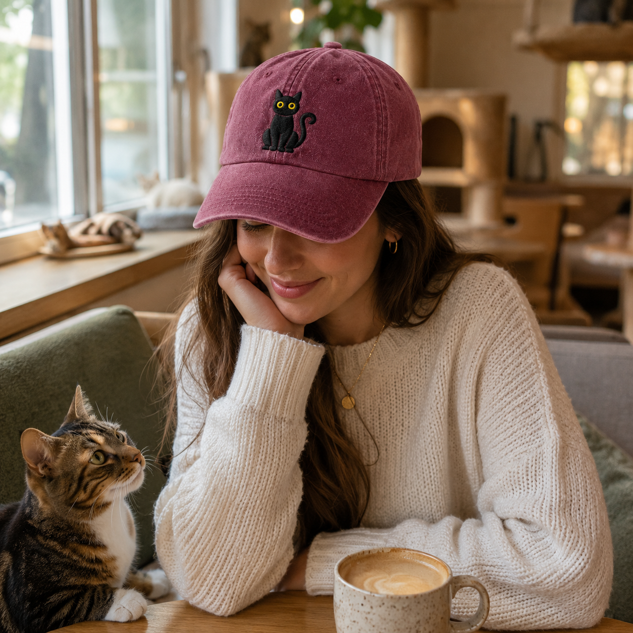 Luna Black Cat Embroidered Washed Cap - Washed Cap - lifestyle