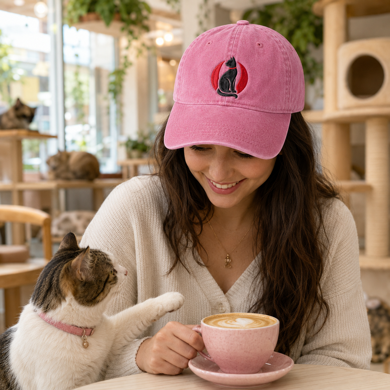 Luna Cat Embroidered Washed Cap - Washed Cap - alternate angle