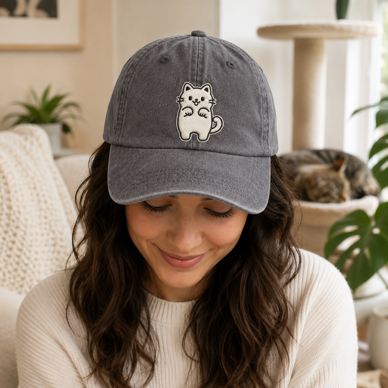 Luna Cat Embroidered Washed Cap - Washed Cap - alternate angle