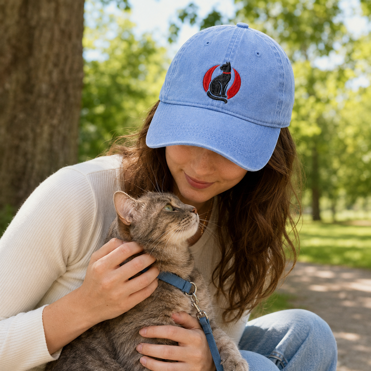 Luna Cat Embroidered Washed Cap - Washed Cap - detail