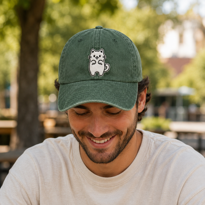 Luna Cat Embroidered Washed Cap - Washed Cap - detail