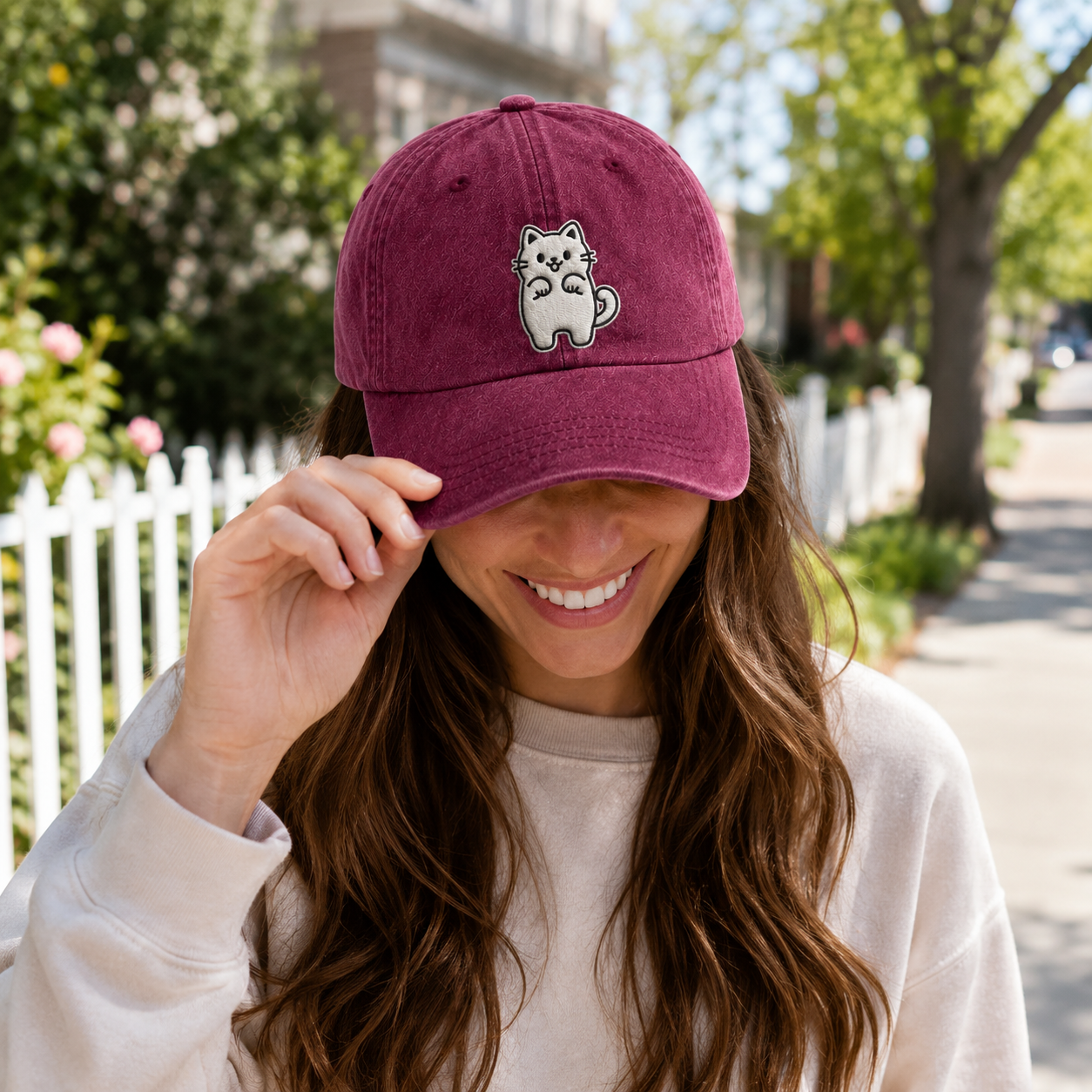 Luna Cat Embroidered Washed Cap - Washed Cap - lifestyle