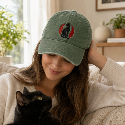 Luna Cat Embroidered Washed Cap - Washed Cap - side view