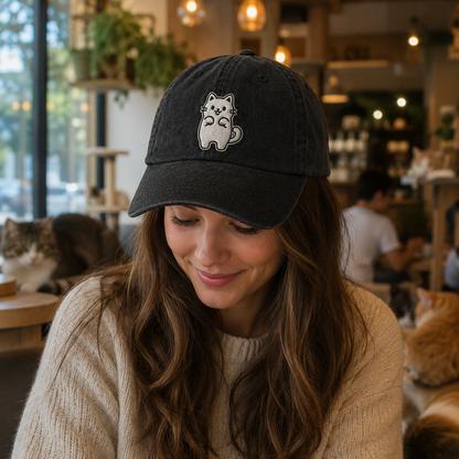 Luna Cat Embroidered Washed Cap - Washed Cap - side view