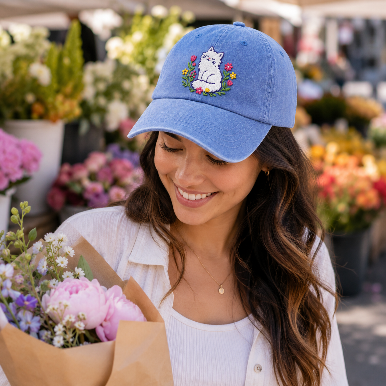 Luna Cat Floral Washed Cap - Washed Cap - alternate angle