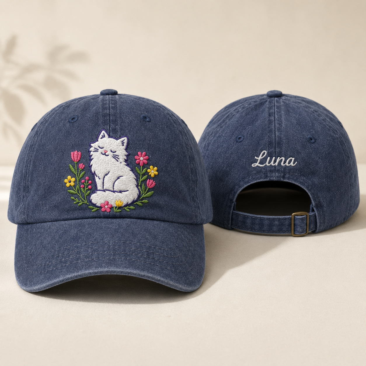 Luna Cat Floral Washed Cap - Washed Cap - front view