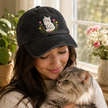 Luna Cat Floral Washed Cap - Washed Cap - lifestyle