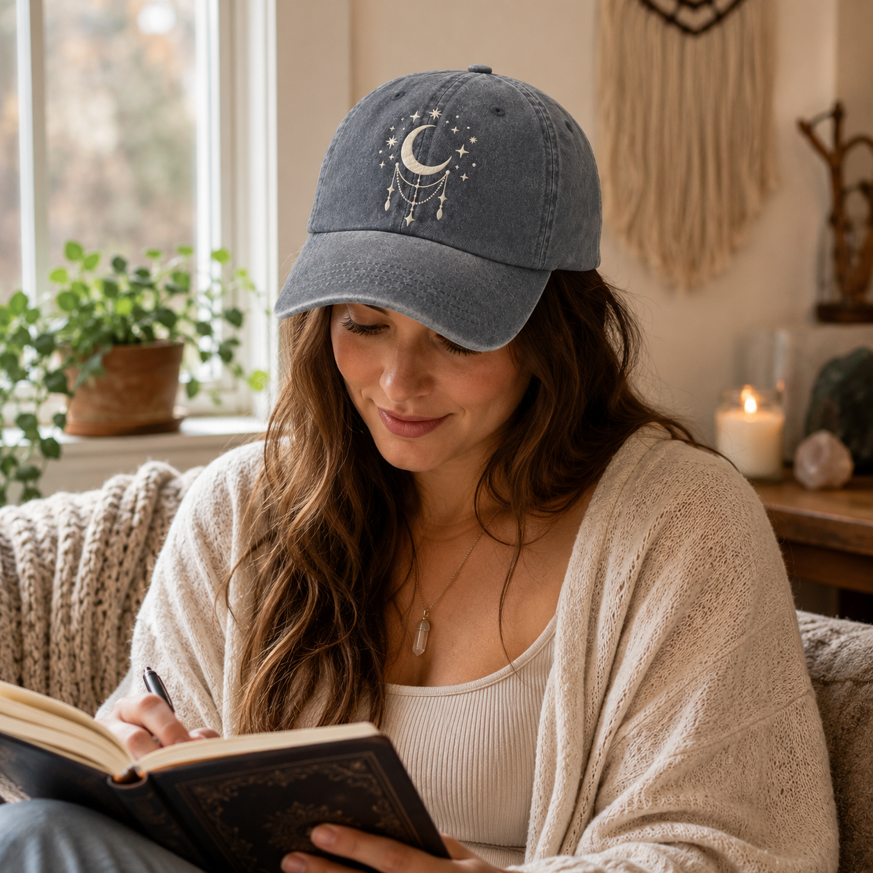Luna Moon Embroidered Washed Cap - Washed Cap - alternate angle