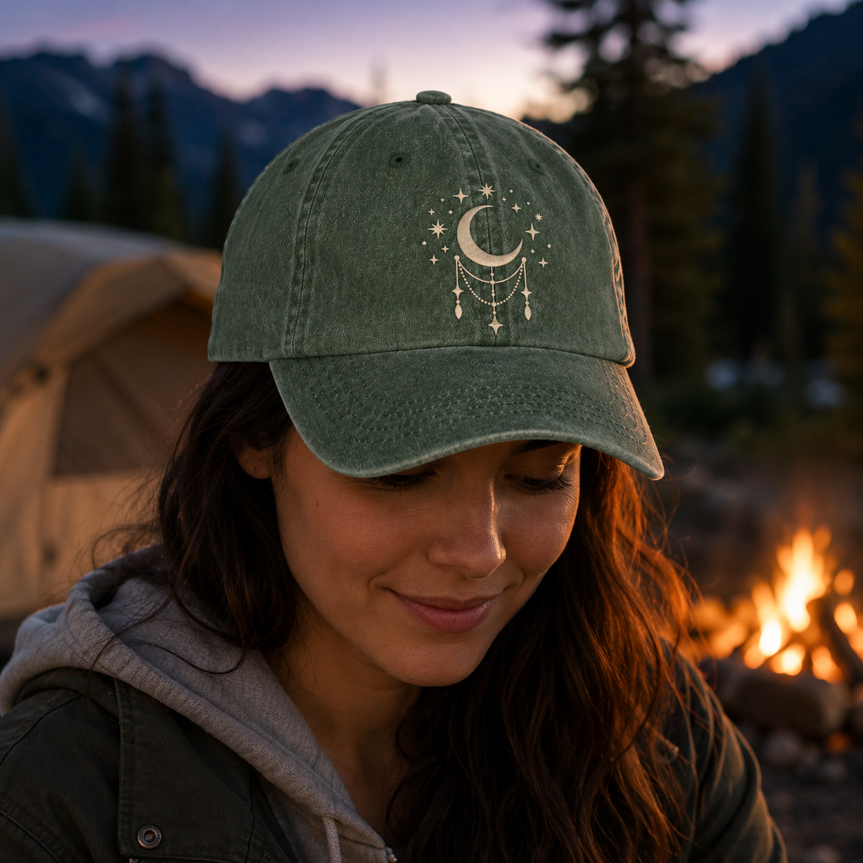 Luna Moon Embroidered Washed Cap - Washed Cap - detail