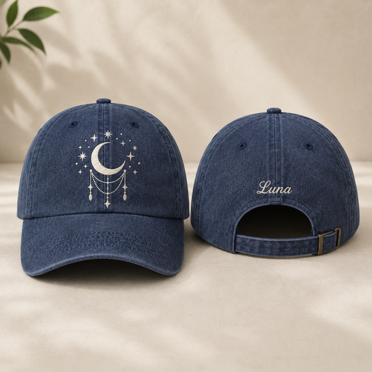 Luna Moon Embroidered Washed Cap - Washed Cap - front view