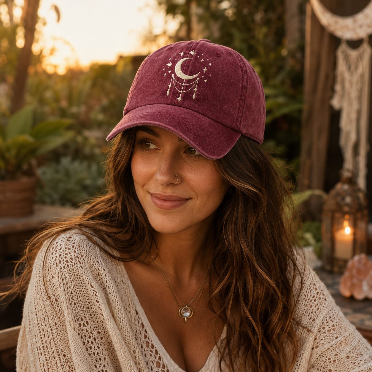 Luna Moon Embroidered Washed Cap - Washed Cap - lifestyle