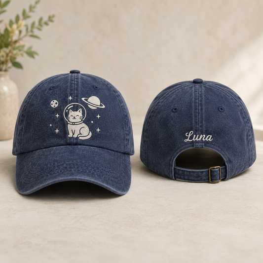 Luna Space Cat Washed Cap - Washed Cap - front view