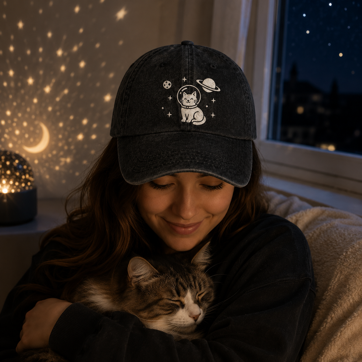 Luna Space Cat Washed Cap - Washed Cap - lifestyle