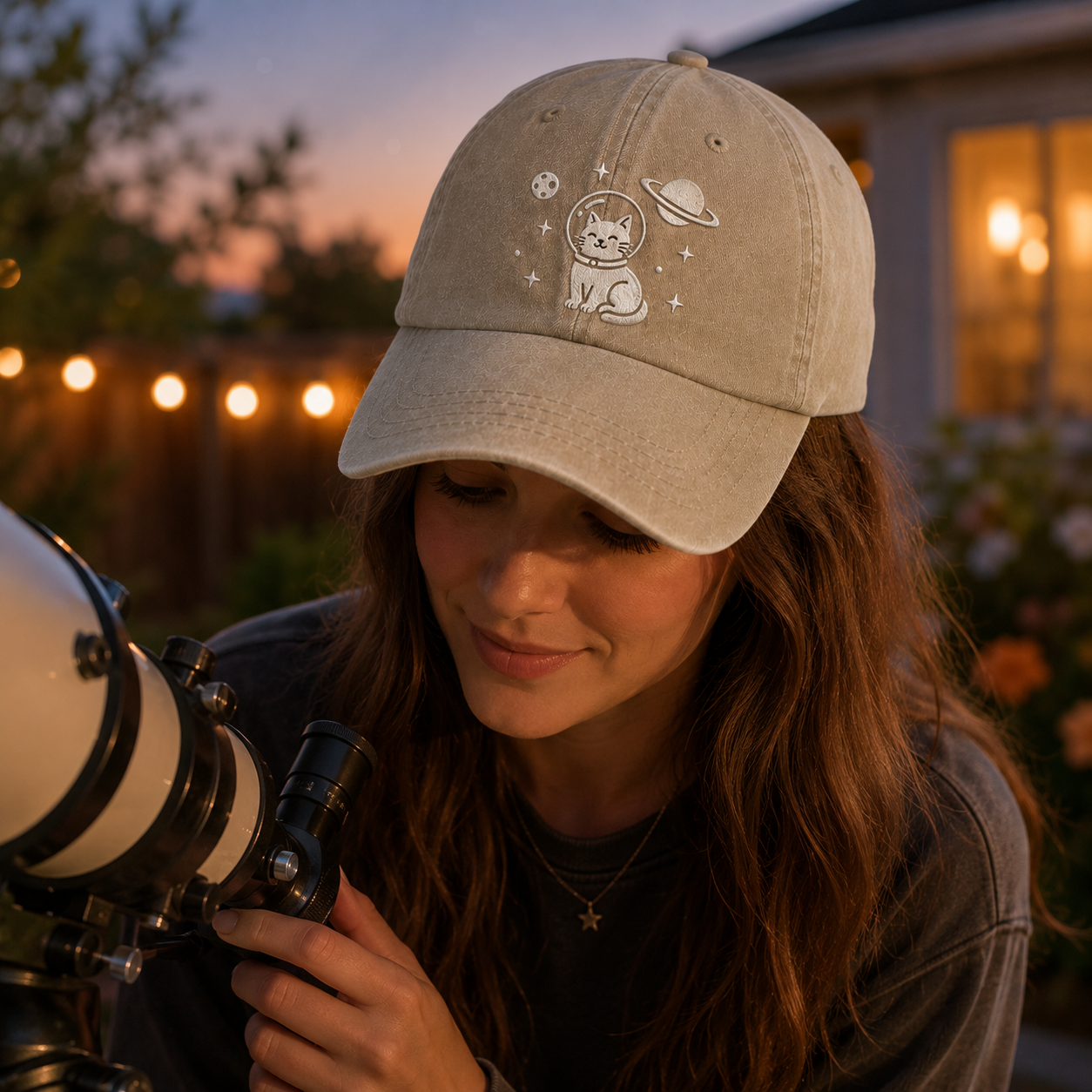 Luna Space Cat Washed Cap - Washed Cap - side view
