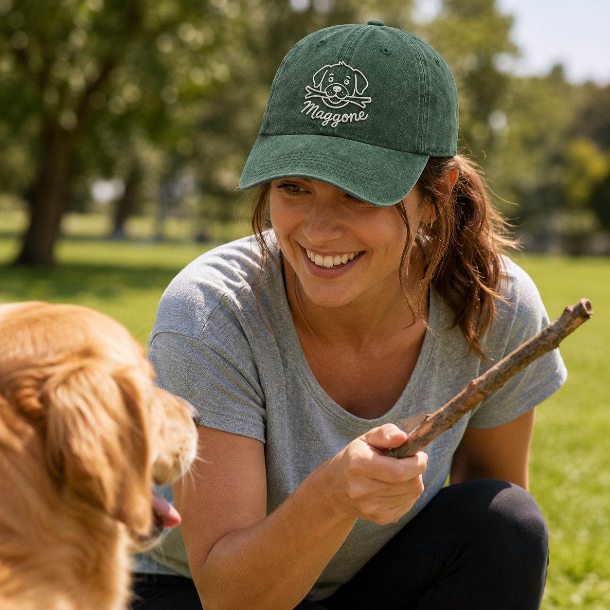 Maggie Dog Embroidered Washed Cap - Washed Cap - detail