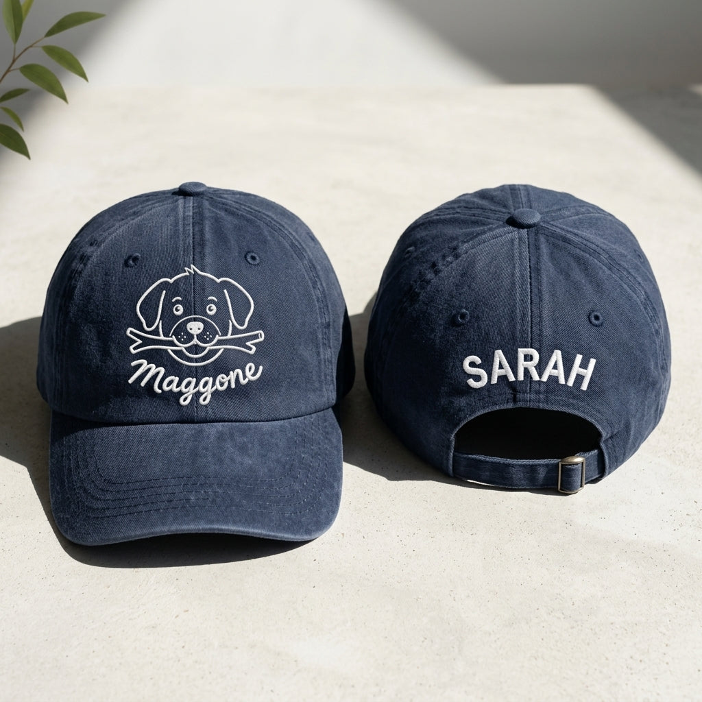 Maggie Dog Embroidered Washed Cap - Washed Cap - front view