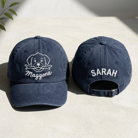 Maggie Dog Embroidered Washed Cap - Washed Cap - front view