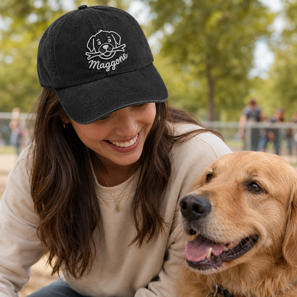 Maggie Dog Embroidered Washed Cap - Washed Cap - side view