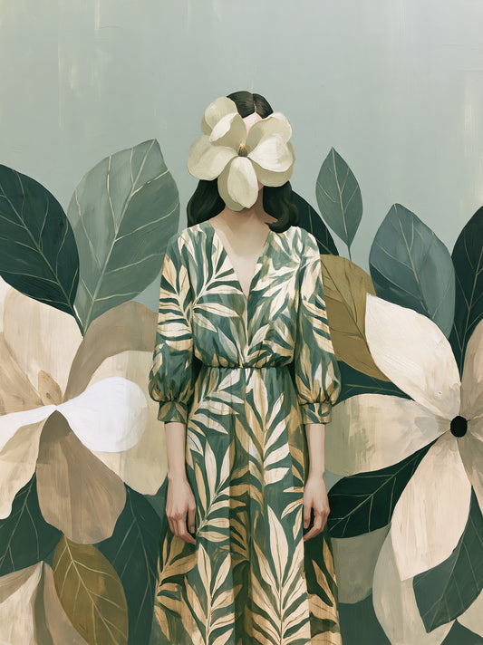 Magnolia Woman Art Print - Wall Art Decor - front view - magnolia woman art print, botanical woman wall art