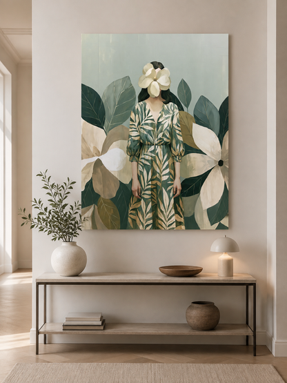 Magnolia Woman Art Print - Wall Art Decor - detail view - magnolia woman art print, botanical woman wall art