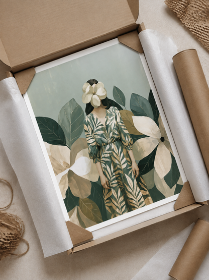 Magnolia Woman Art Print - Wall Art Decor - lifestyle shot - magnolia woman art print, botanical woman wall art