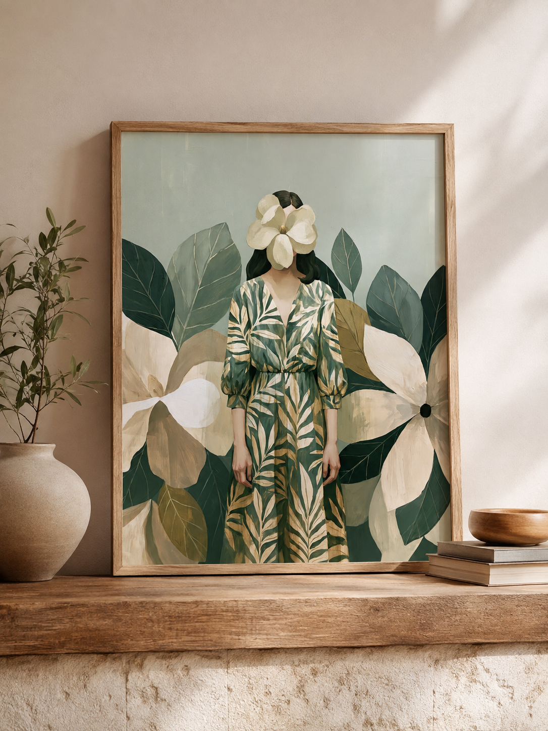 Magnolia Woman Art Print - Wall Art Decor - close-up - magnolia woman art print, botanical woman wall art