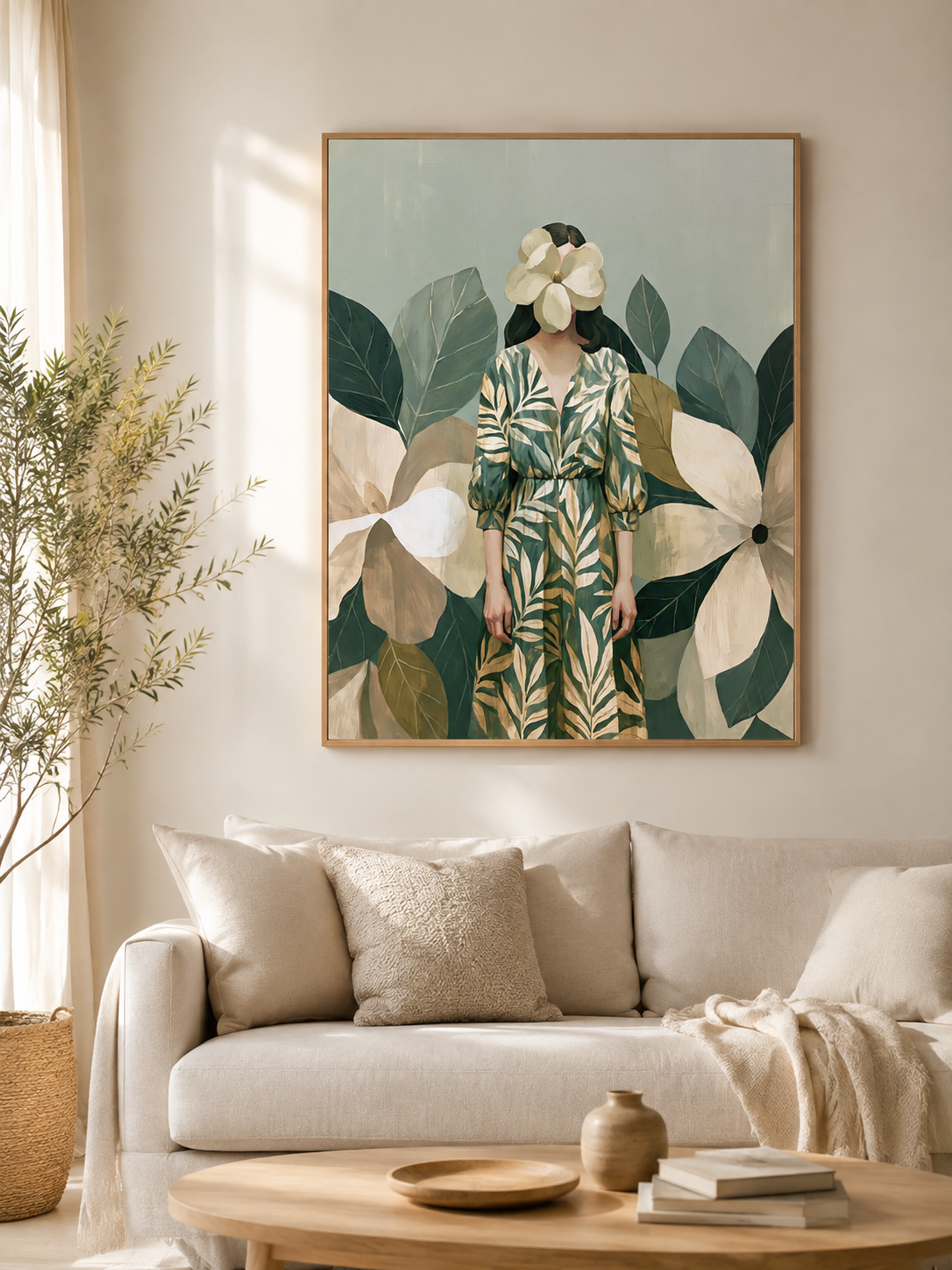Magnolia Woman Art Print - Wall Art Decor - alternate angle - magnolia woman art print, botanical woman wall art